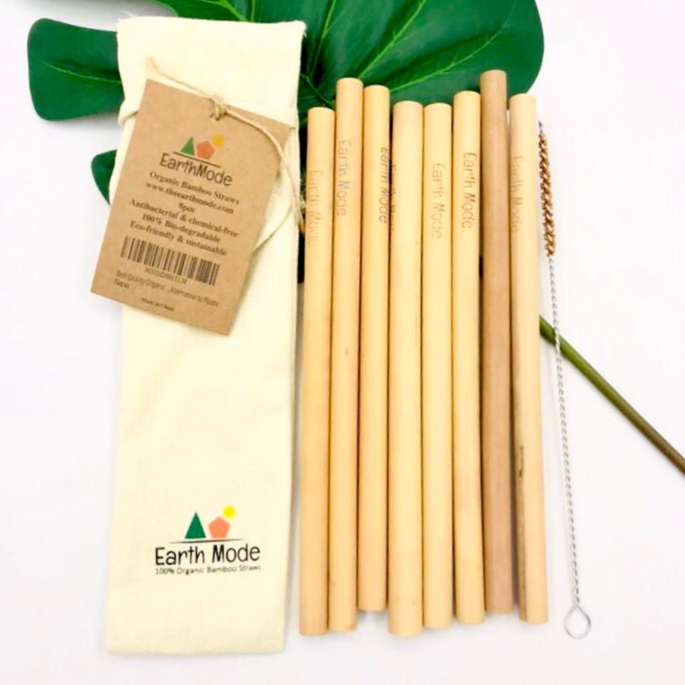 Natural Organic Bamboo Straws with cleaning brush